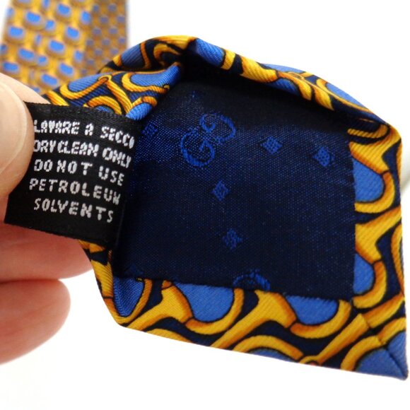 GUCCI men's 100% silk tie horsebit pattern Blue & Gold 59" Made in Italy - Picture 9 of 9